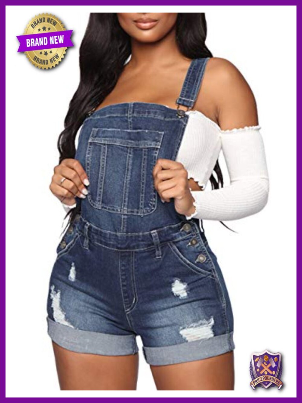 RINZON Women's Distressed Denim Shortall Romper Bib Overall Jumpsuit Cotton